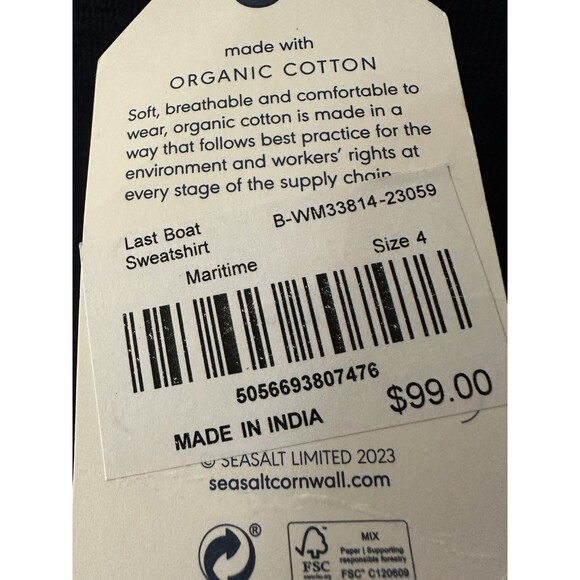 NEW Seasalt Cornwall Women Size 4 Organic Cotton Henley Sweatshirt Maritime Blue - Picture 7 of 8